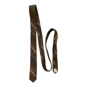 Vintage 1970s “String Beans” Narrow Wool-Blend Tie – Brown Striped – WPL 2931 –